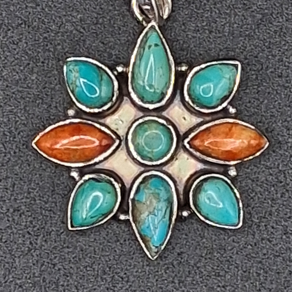 Turquoise & Orange Floral Teardrop Pendant Necklace - Women Jewelry